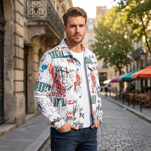 Herren Modische Jacke mit grafischen Prints Echoarchiv