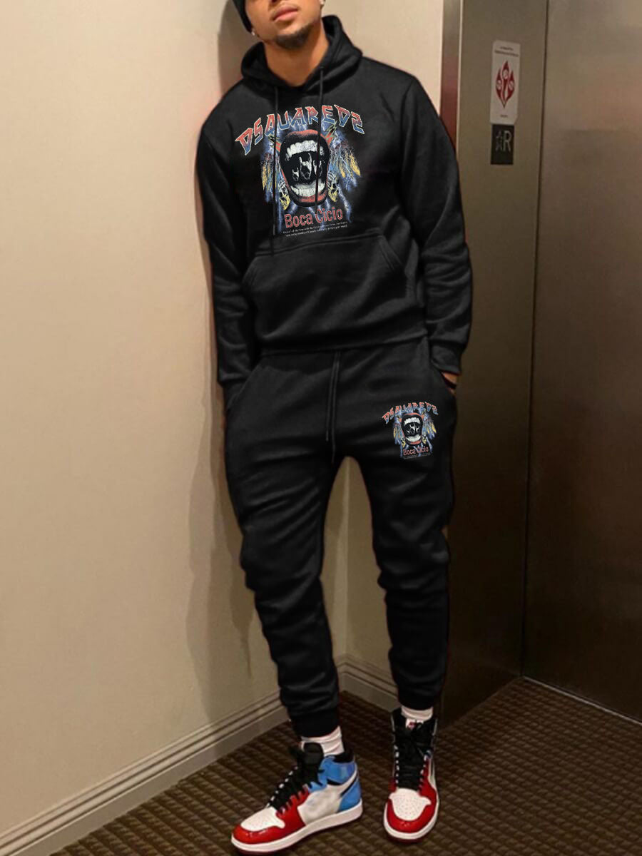 Herren Hoodie und Sweatpants Set mit künstlerischem Druck Echoarchiv