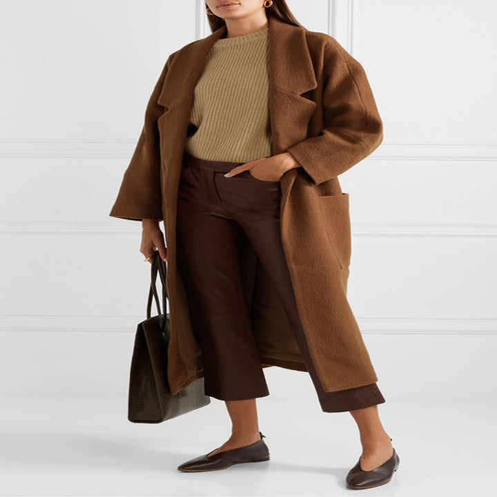 Damen Langer Oversize-Mantel im Relaxed-Wollmix mit großem Schalkragen und aufgesetzten Taschen Echoarchiv