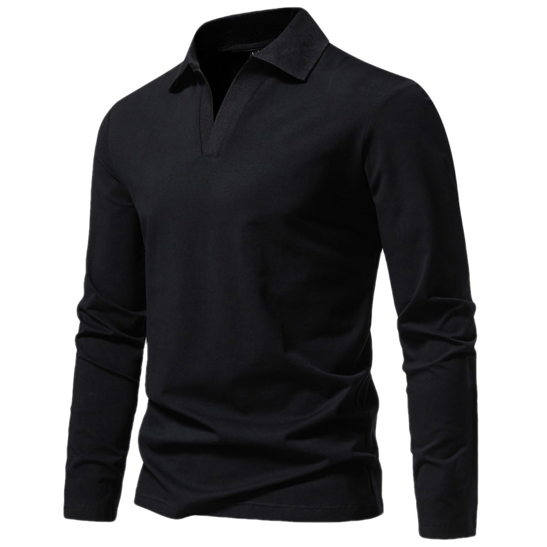 Herren nan Langarm-Polo mit offenem V-Ausschnitt, feinem Rippenkragen und schmaler Silhouette Echo Archiv