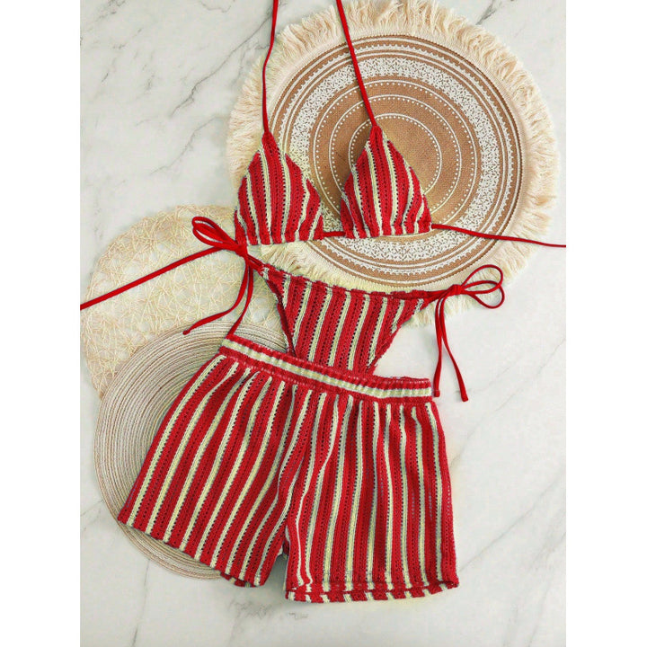 Damen Zweiteiliges Freizeitbadeoutfit mit verstellbarem Oberteil und elastischen Shorts Echo Archiv