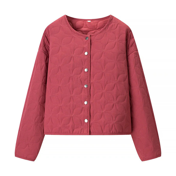 Damen gesteppte Boxy-Übergangsjacke mit floraler Steppstruktur, leicht wattiertem Innenfutter und Druckknopfleiste – Célinea