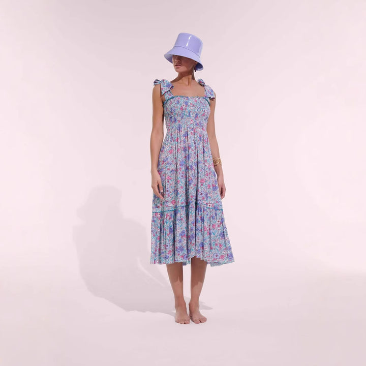 Damen Maxikleid mit floralem Rüschendesign und elastischem Oberteil Echo Archiv