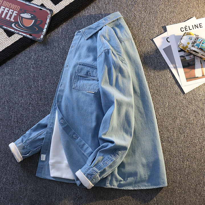 Herren lässiges Denim Hemdjacke mit praktischen Brusttaschen Echoarchiv