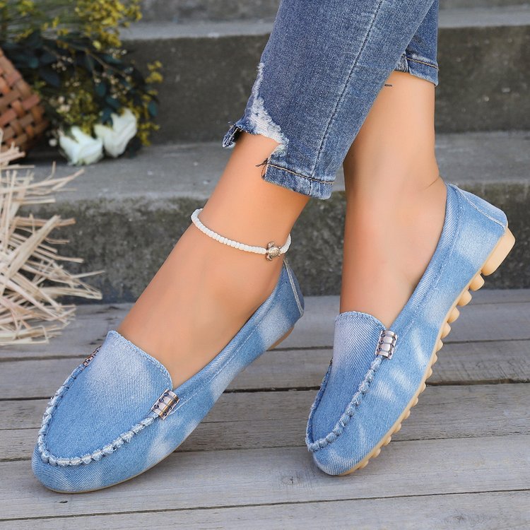 Damen nan lässige Denim-Mokassin-Slipper mit elastischem Einstieg und rutschfester Gummisohle Echo Archiv