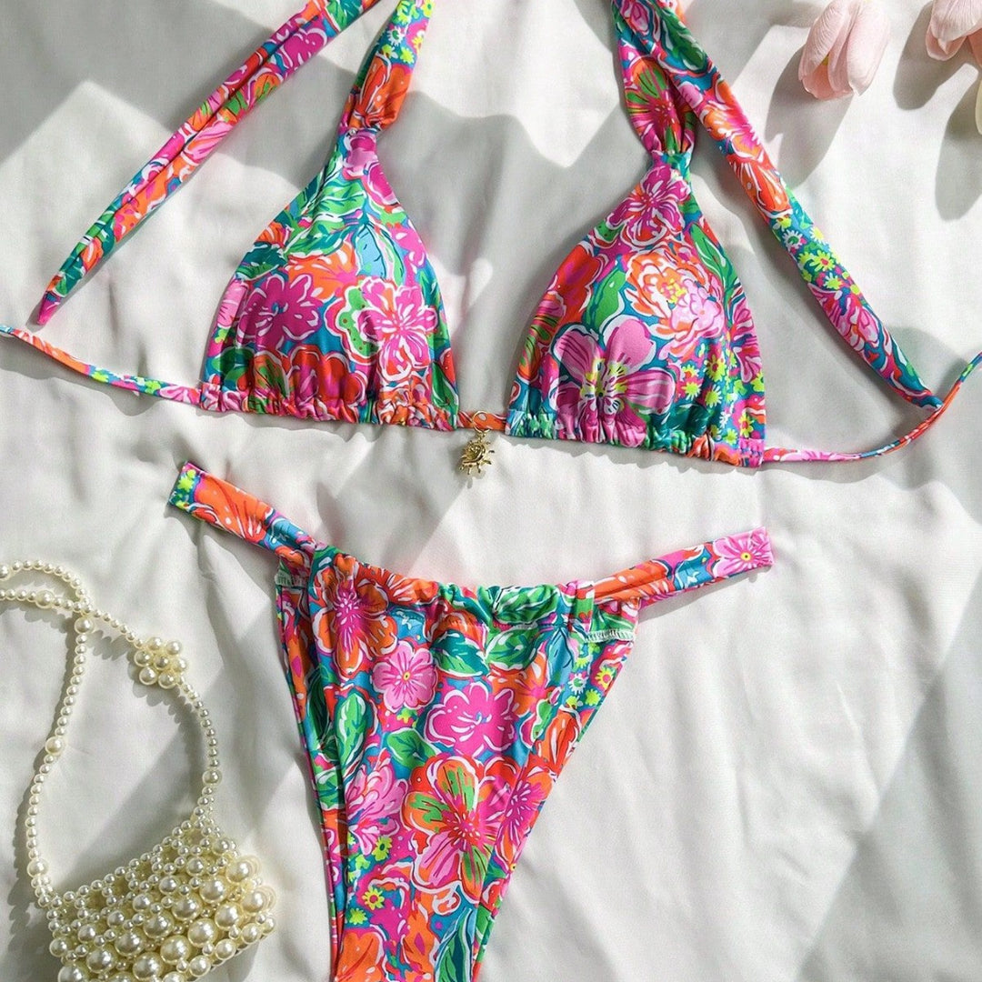 Damen Triangel-Bikini mit modischem Blumendesign Echo Archiv