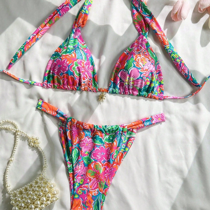Damen Triangel-Bikini mit modischem Blumendesign Echo Archiv