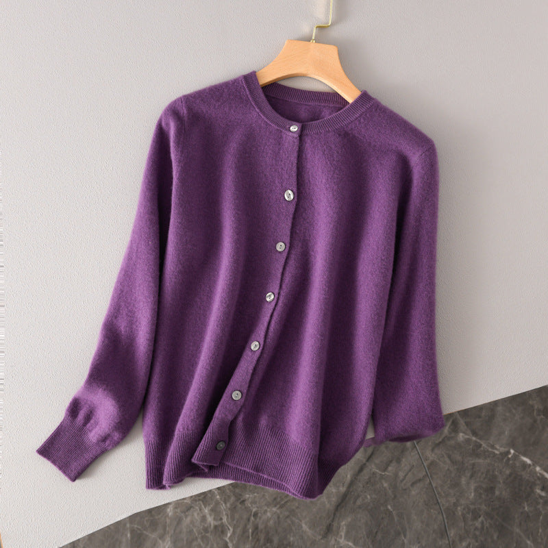 Damen Leichter Rundhals-Knopfcardigan in Kaschmiroptik mit feiner Rippkante und lässiger Silhouette Echoarchiv