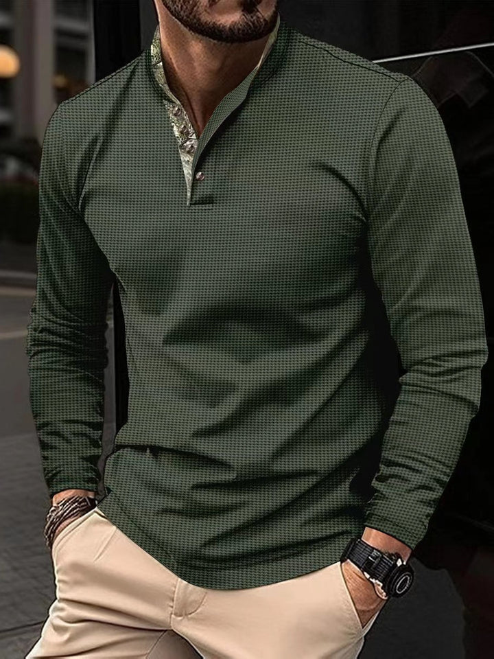 Herren Langarmshirt mit modischem Kragen und strukturiertem Dessin Echoarchiv