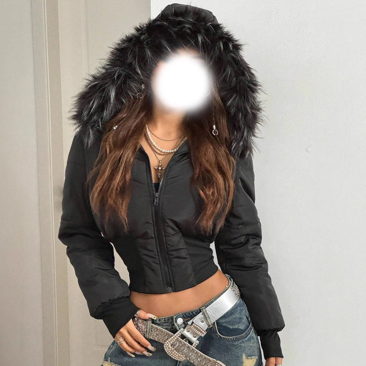 Damen kuschelige Kapuzenjacke mit abnehmbarem Kunstfell Echoarchiv