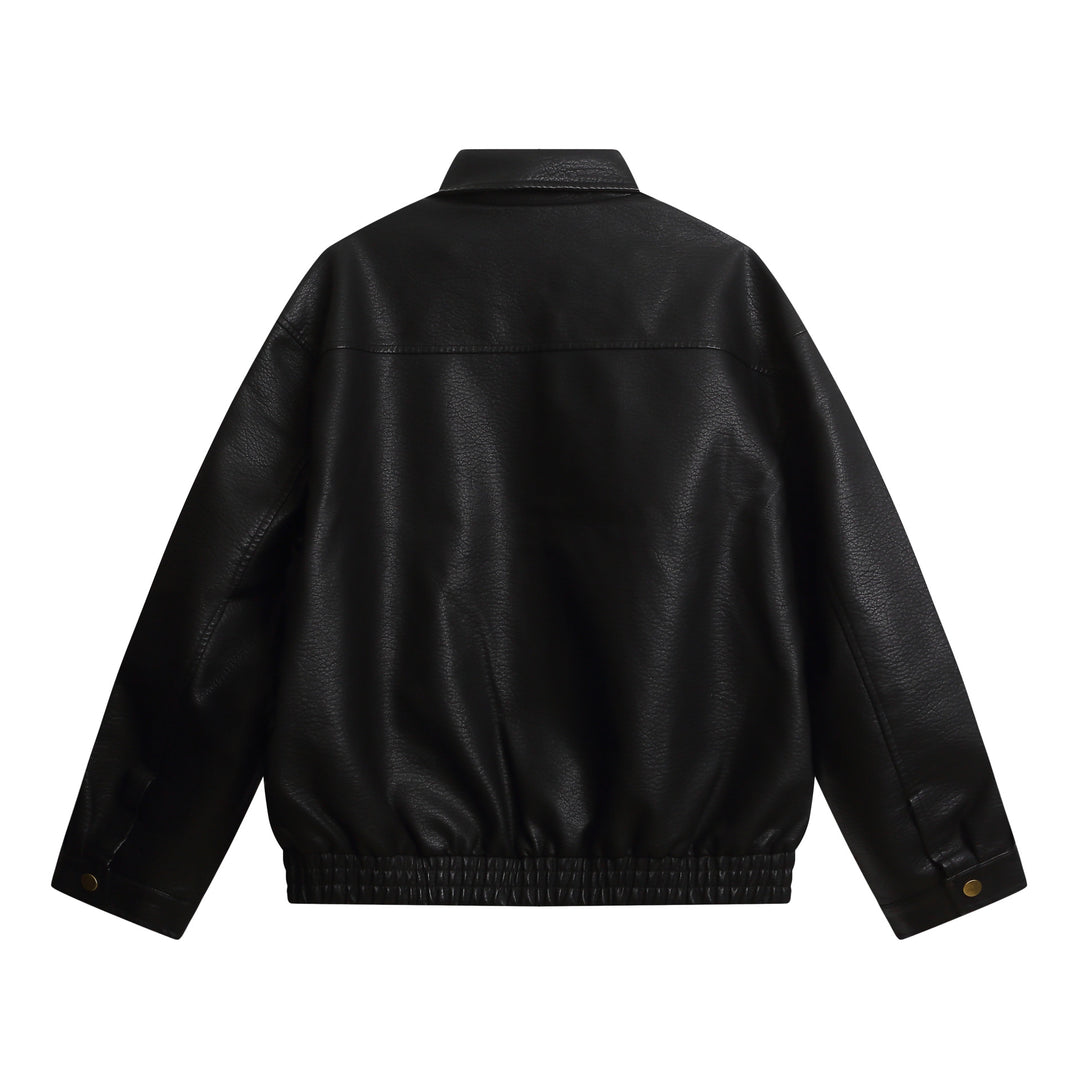 Damen Kurz geschnittene Kunstlederjacke im Oversized‑Look mit Pattentaschen Echoarchiv