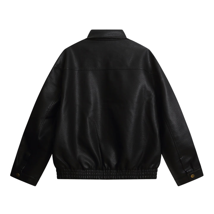 Damen Kurz geschnittene Kunstlederjacke im Oversized‑Look mit Pattentaschen Echoarchiv