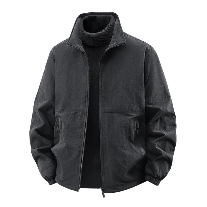 Men's minimalist stand-collar travel jacket with sealed zip pockets and elastic cuffs – Taviero