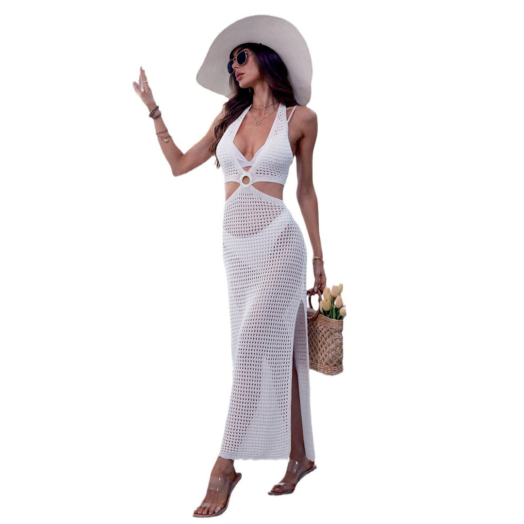 Damen Häkel-Strandkleid mit tiefem V-Ausschnitt und ärmellosem Design Echo Archiv