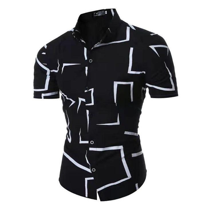 Herren Kurzarmhemd mit modernem geometrischem Muster und slim-fit Schnitt Echoarchiv