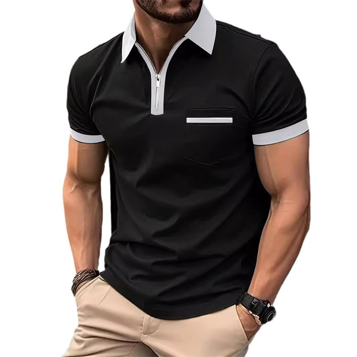 Herren modisches Poloshirt mit kurzem Reißverschluss und Brusttasche Echoarchiv