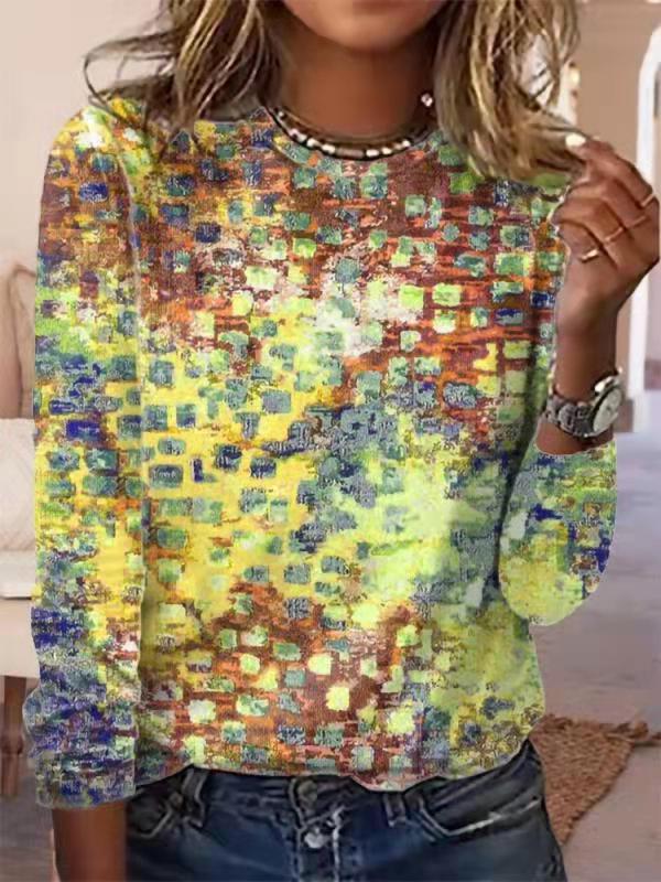 Damen Langärmeliges Oversize-Sweatshirt mit abstraktem Aquarell-Mosaikprint – Avérine
