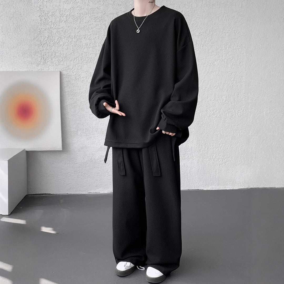 Unisex Lässiges Oversize Lounge-Set aus Waffelstrick mit Cargo-Bindungen Echoarchiv