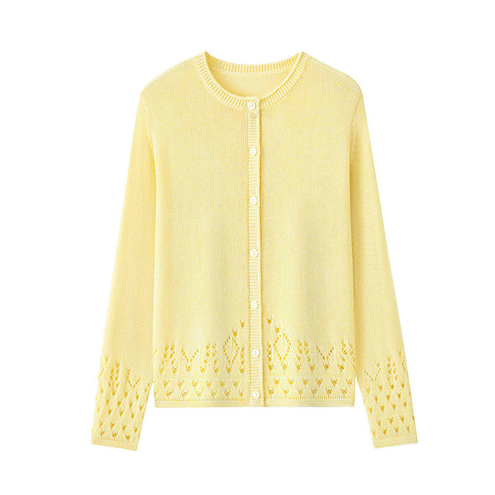 Damen Feiner Feinstrick-Cardigan mit Ajourmuster am Saum und Rundhalsausschnitt Echo Archiv