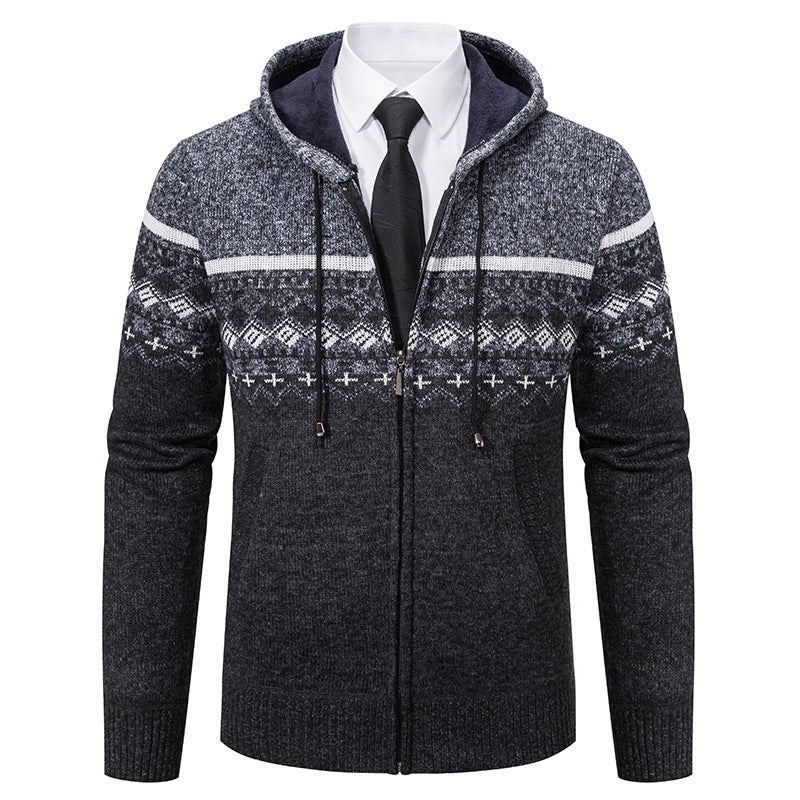Herren modische Strickjacke mit Kapuze und Jacquard-Muster Echoarchiv