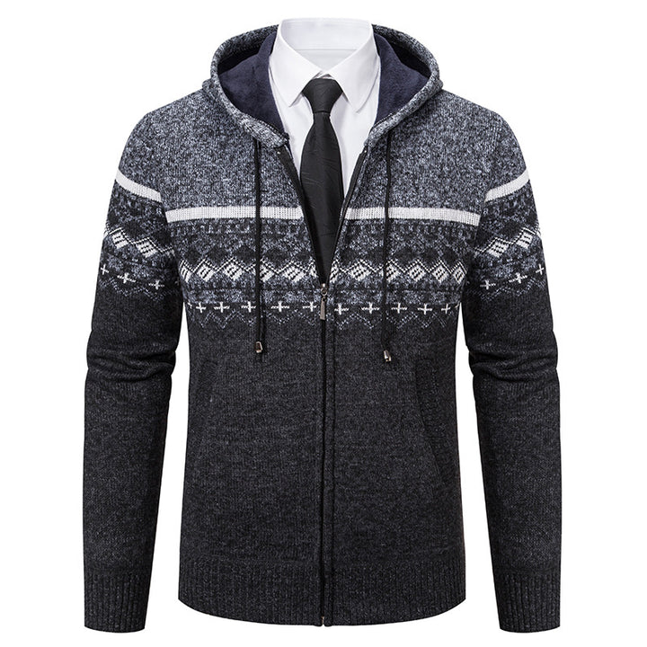 Herren modische Strickjacke mit Kapuze und Jacquard-Muster Echoarchiv