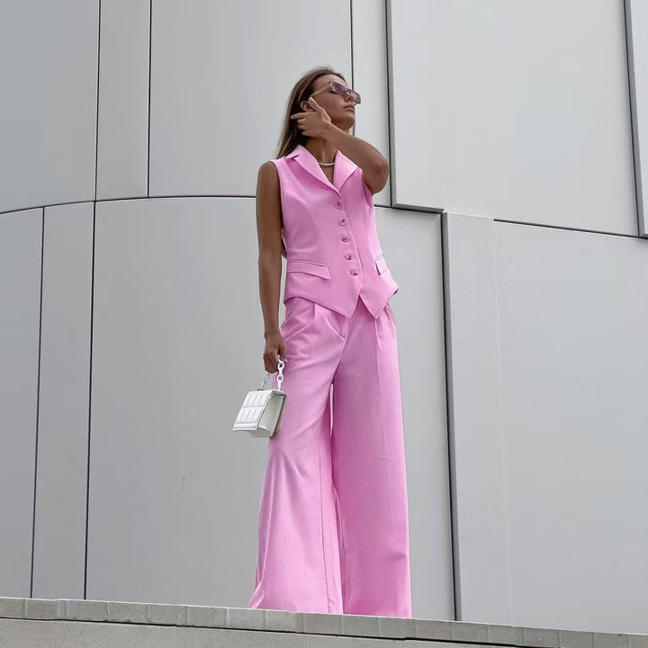 Damen Ärmelloses Tailoring-Zweiteiler mit taillierter Weste und weiter Marlenehose – Célinea