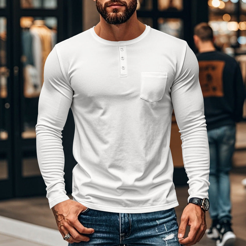 Herren Langarmshirt mit Knopfleiste und Brusttasche Echoarchiv