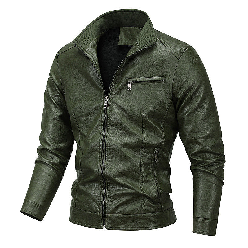 Herren Slim-Fit Kunstlederblouson mit Stehkragen und Reißverschlusstaschen Echo Archiv