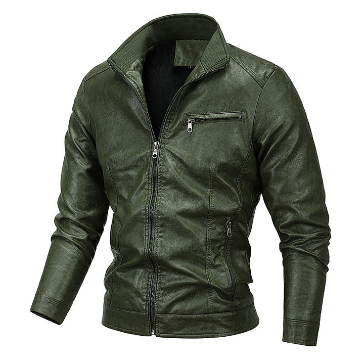 Herren Slim-Fit Kunstlederblouson mit Stehkragen und Reißverschlusstaschen Echo Archiv