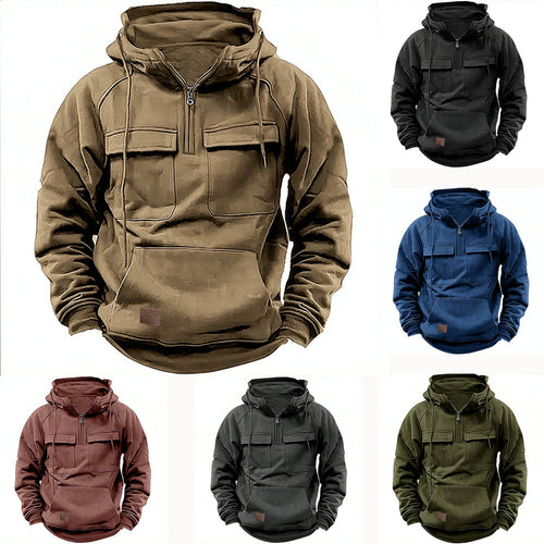 Herren lässiger Kapuzenpullover mit praktischen Taschen und Kunstlederdetails Echoarchiv