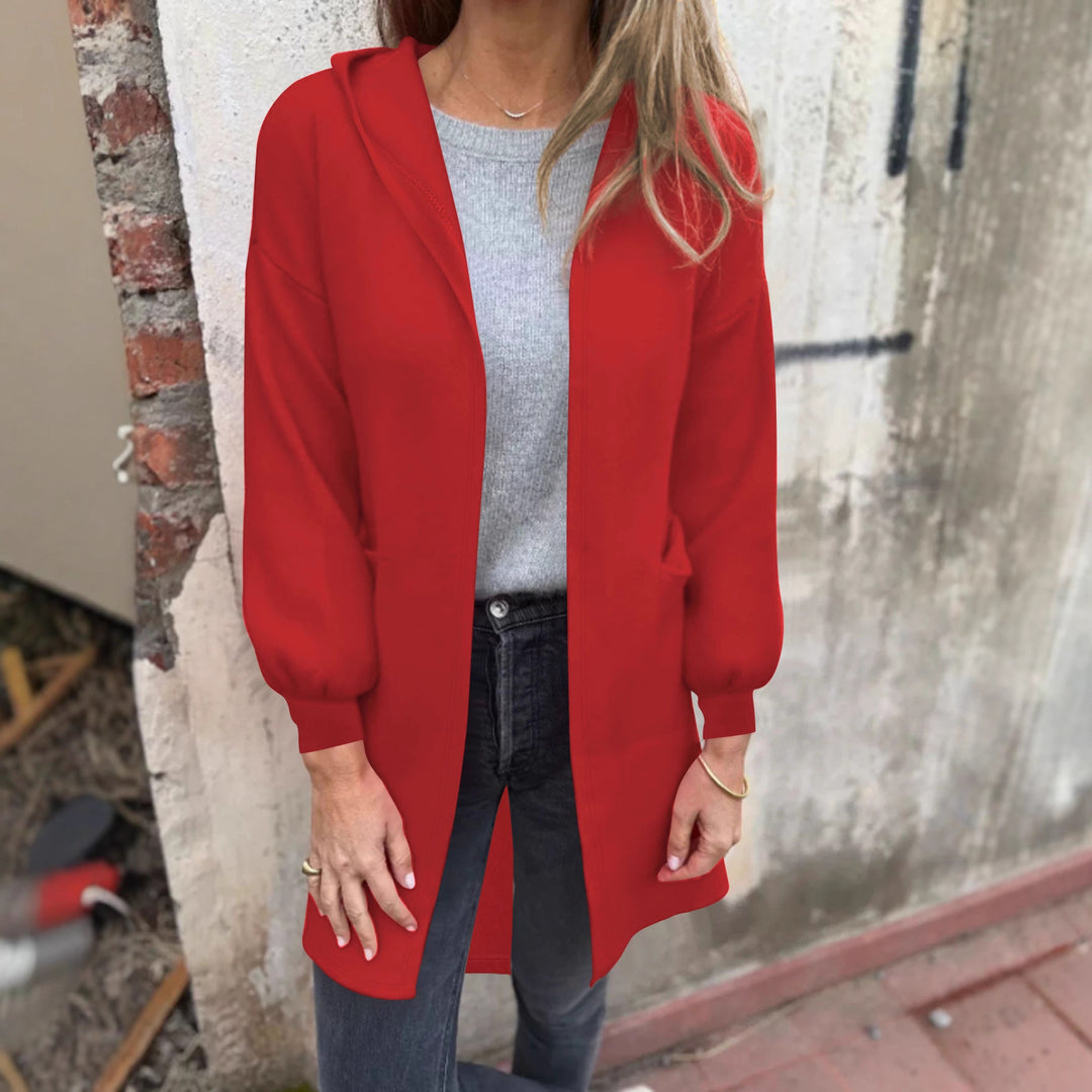 Damen Offener Longblazer mit Kapuze und Eingrifftaschen Echoarchiv