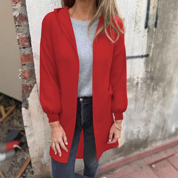 Damen Offener Longblazer mit Kapuze und Eingrifftaschen Echoarchiv