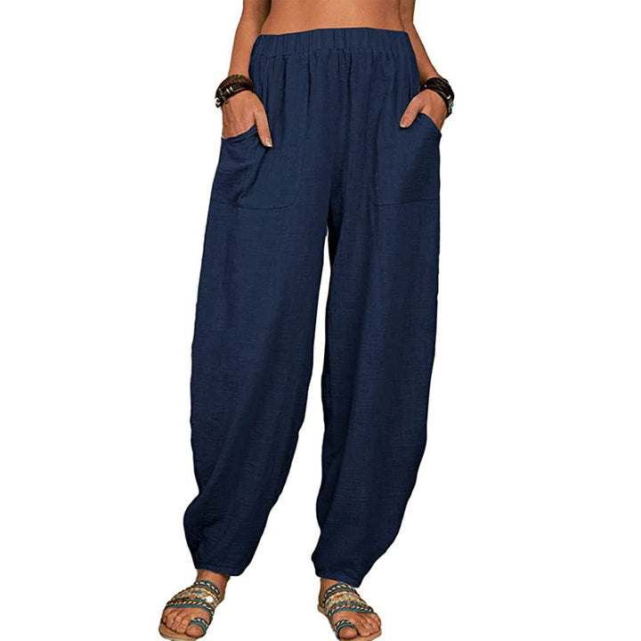 Damen nan lockere Leinenhose mit weitem Bein elastischem Bund und großen aufgesetzten Taschen Echo Archiv