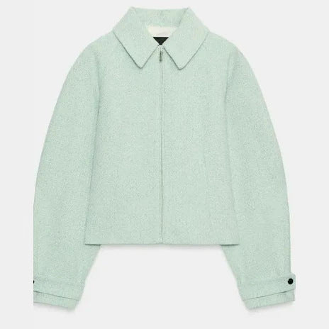 Damen Cropped Bouclé‑Blouson mit verdecktem Reißverschluss und Hemdkragen Echo Archiv