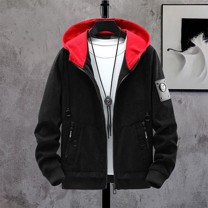 Herren Modische Cordjacke mit abnehmbarer Kapuze Echoarchiv