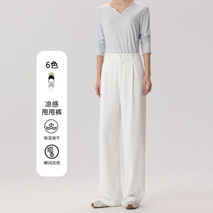 Damen Weite Hochtaillierte Satinhose mit Bundfalten und Eingrifftaschen Echo Archiv