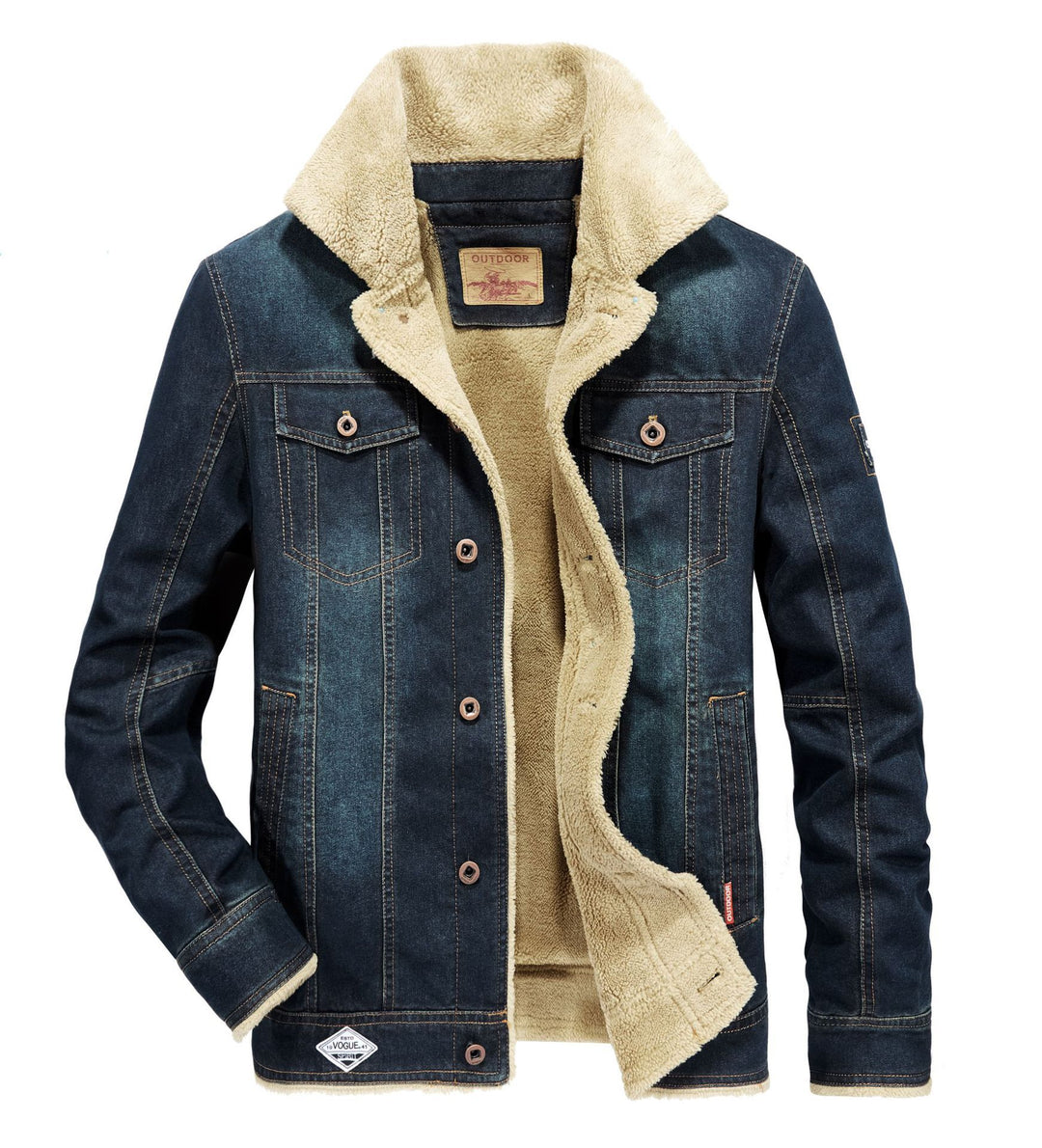 Herren Jeansjacke mit durchgehendem Sherpa-Futter und wärmendem Umlegekragen – Denvaro