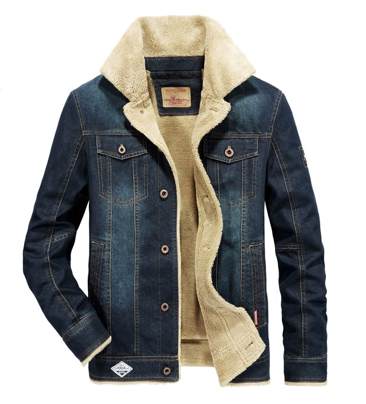 Herren Jeansjacke mit durchgehendem Sherpa-Futter und wärmendem Umlegekragen – Denvaro