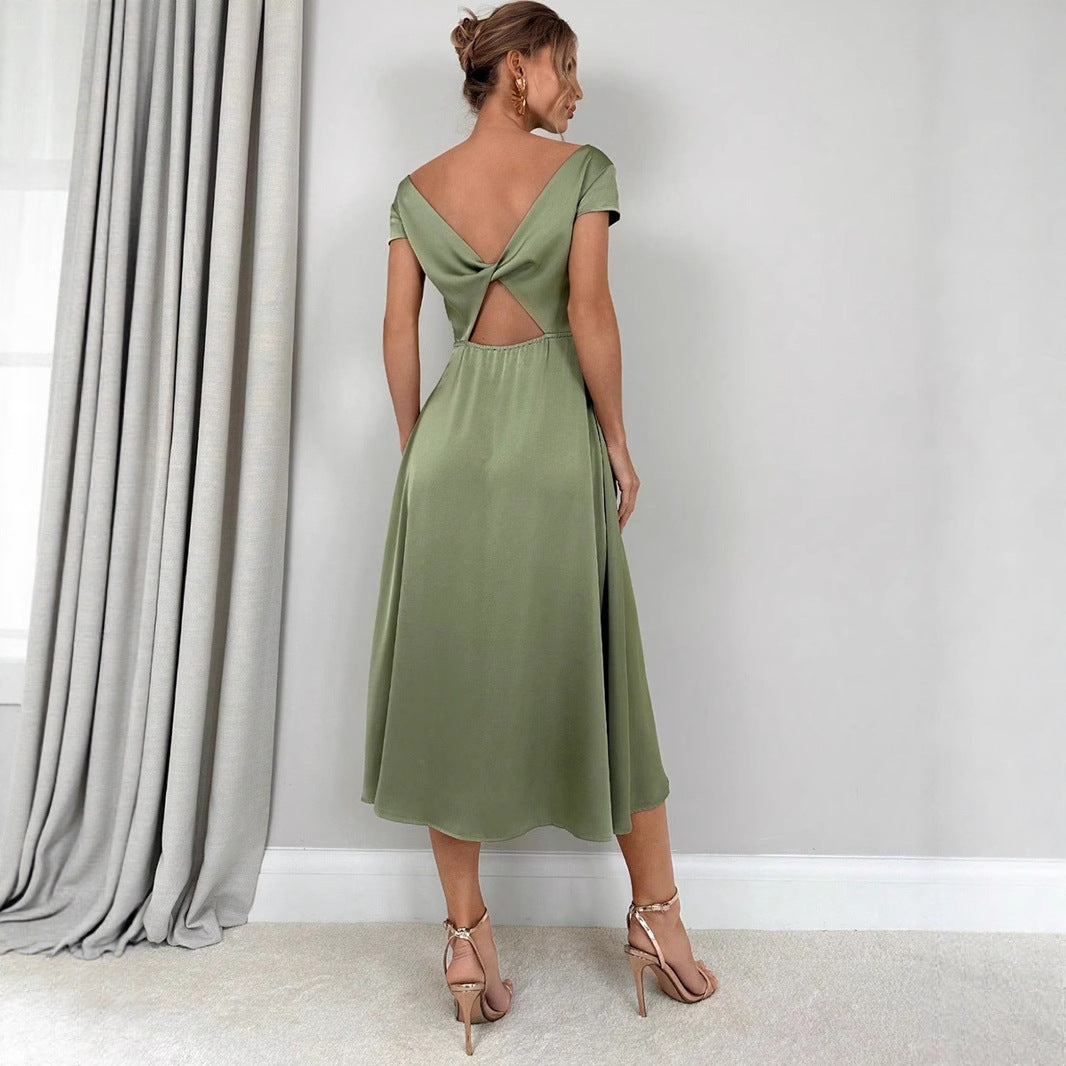 Damen Midi-Kleid mit eleganten Seitenschlitzen und fließendem Satinfinish Echo Archiv