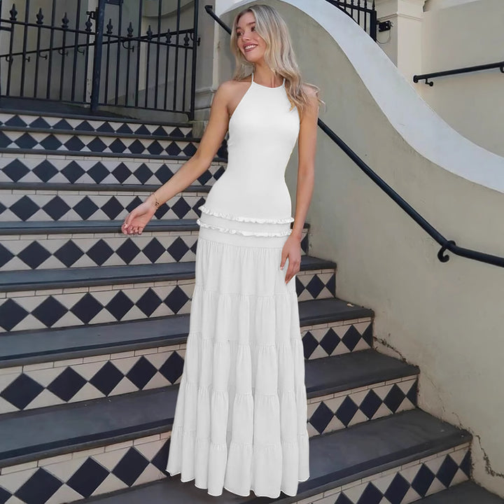 Damen Elegantes Spaghetti-Träger Maxikleid mit Rüschendetails Echo Archiv