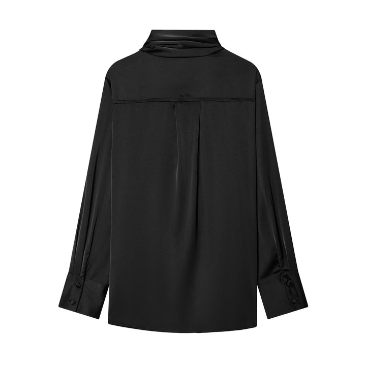 Damen Drapierte Oversize-Bluse mit Schluppe und Stehkragen Echoarchiv
