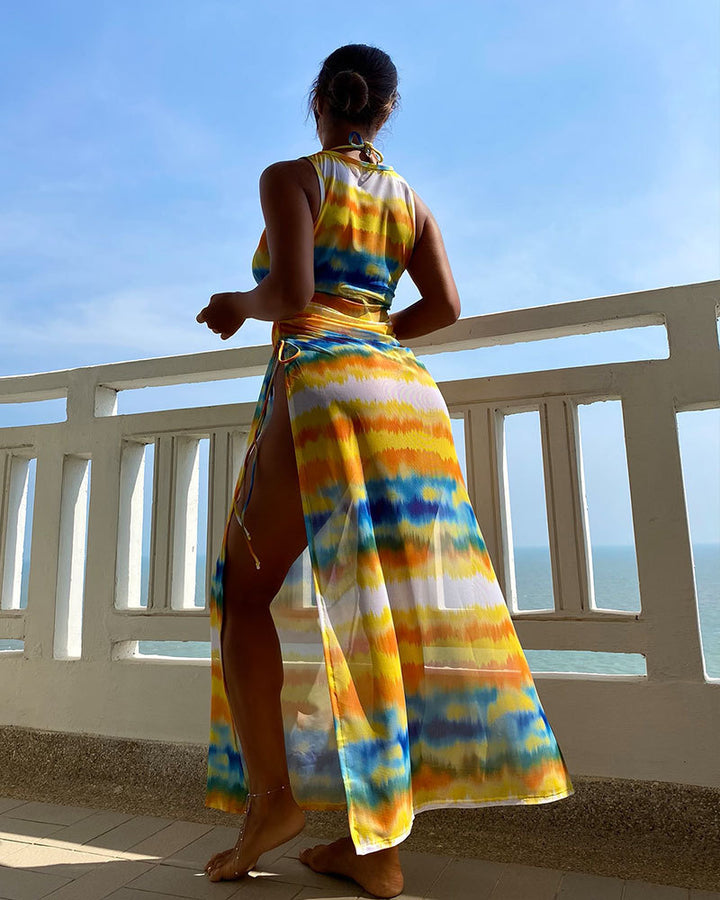 Damen Maxikleid mit modischem Wickeldesign und lebhaftem Tie-Dye-Muster Echo Archiv