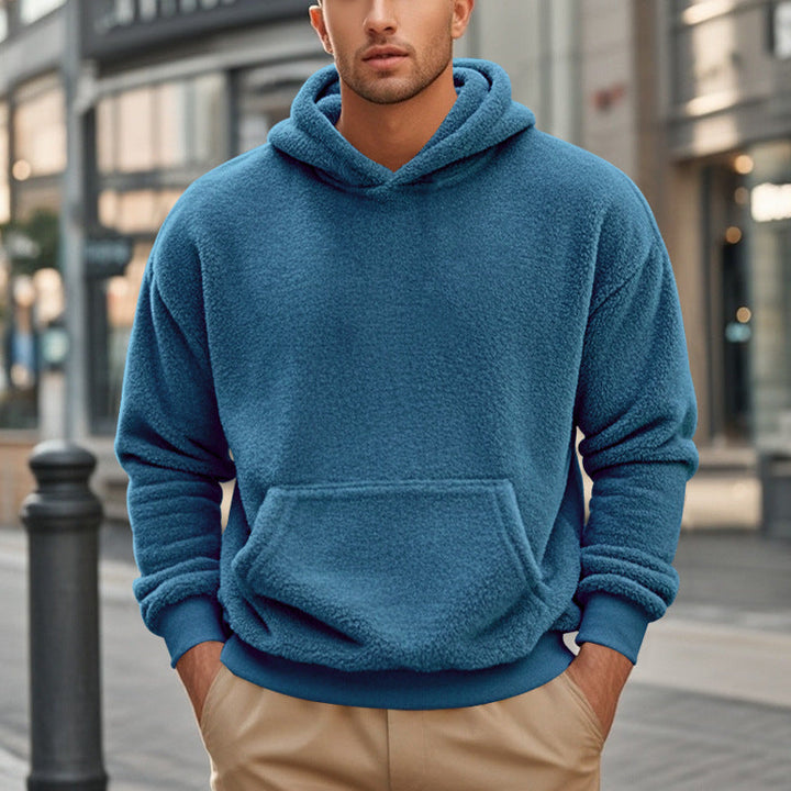 Herren Hoodie aus kuscheligem Teddy-Fleece mit Kängurutasche und breiten Bündchen Echoarchiv