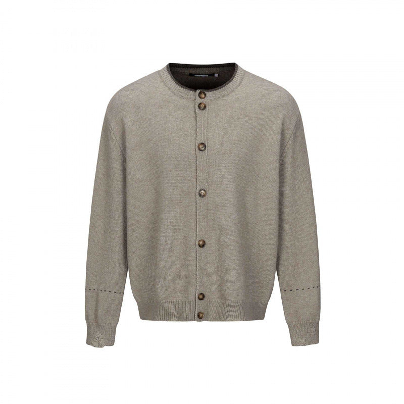 Unisex Boxy Strick-Cardigan mit Rundhals, durchgehender Knopfleiste und gerippten Abschlüssen Echo Archiv