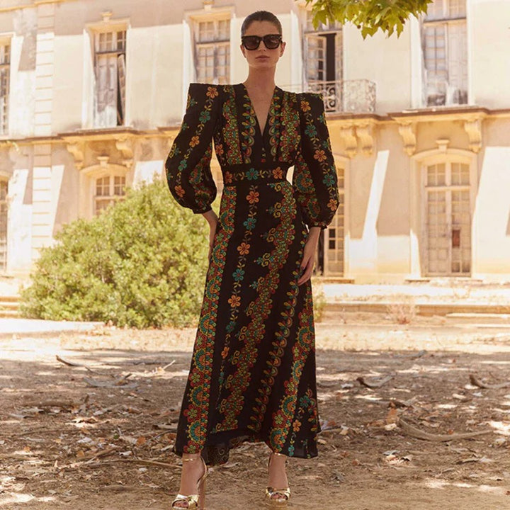 Damen Zweiteiliges Outfit mit kurzem Oberteil und floralem Maxirock Echo Archiv
