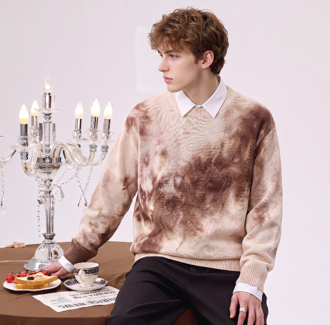 Herren Oversize-Strickpullover mit Batikoptik, Rundhalsausschnitt und Rippbündchen Echoarchiv