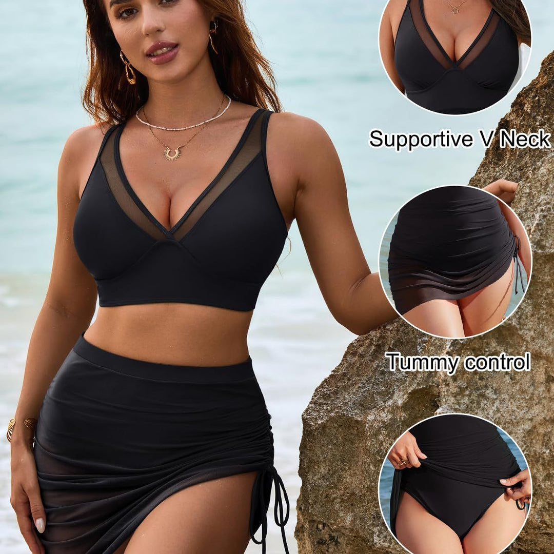 Damen Bikiniset mit verstellbaren Trägern und gerafftem Rock Echo Archiv
