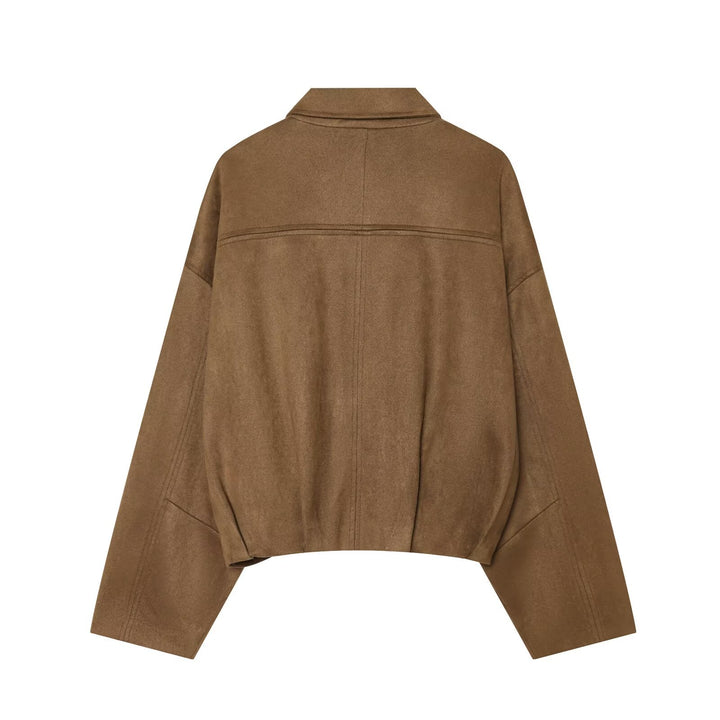 Damen Kurze Cape-Jacke im Oversized Wildlederoptik mit verdeckter Knopfleiste Echoarchiv
