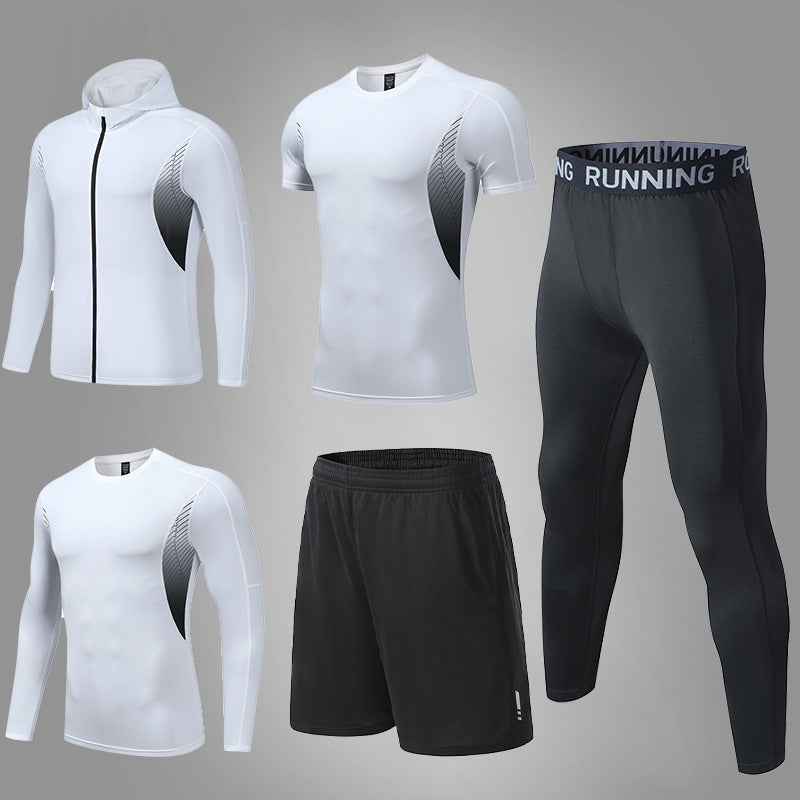 Herren umfassendes Lauf- und Trainingsset mit Funktionszip-Hoodie Kompressions-Tight Shorts Kurz- und Langarmtop – Marzano