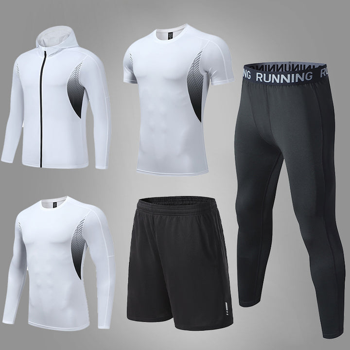 Herren umfassendes Lauf- und Trainingsset mit Funktionszip-Hoodie Kompressions-Tight Shorts Kurz- und Langarmtop – Marzano
